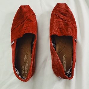Toms- Red Corduroy Slip-Ons